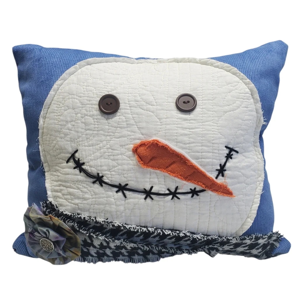 NEW Homemade Snowman Decorative Pillow Set - Blue and White